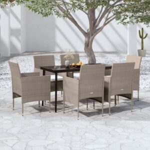 7 Piece Garden Dining Set with Cushions Beige and Black