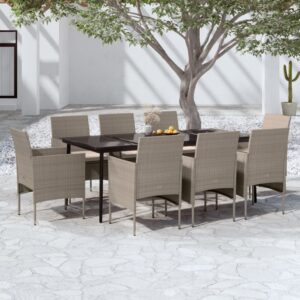 9 Piece Garden Dining Set with Cushions Beige and Black