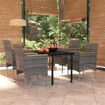 5 Piece Outdoor Dining Set with Cushions Grey and Black