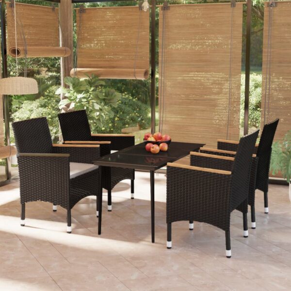 5 Piece Garden Dining Set with Cushions Black