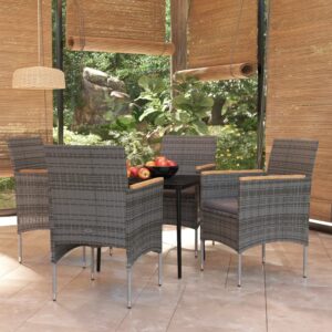 5 Piece Outdoor Dining Set with Cushions Grey and Black