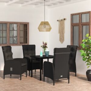 5 Piece Garden Dining Set with Cushions Black