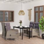 5 Piece Outdoor Dining Set with Cushions Grey and Black