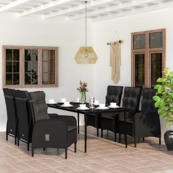 7 Piece Garden Dining Set with Cushions Black