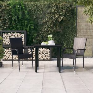 Outdoor Rattan Dining Set Black Garden Patio Furniture Glass Tabletop Chairs