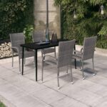 5 Piece Garden Dining Set Grey and Black