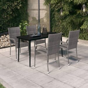 5 Piece Garden Dining Set Grey and Black