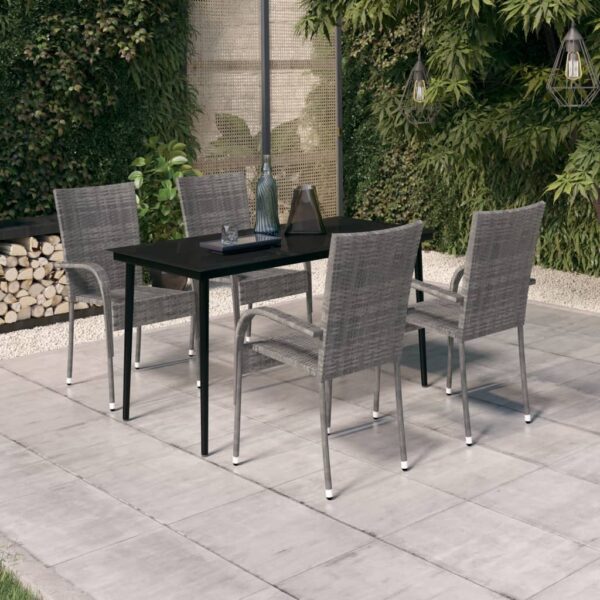 5 Piece Garden Dining Set Grey and Black