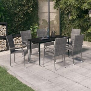 7 Piece Garden Dining Set Grey and Black