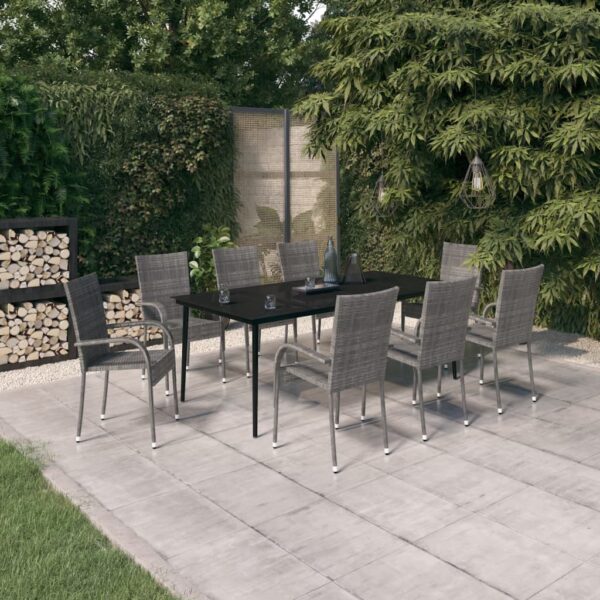 9 Piece Garden Dining Set Grey and Black