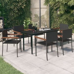 7 Piece Garden Dining Set Black