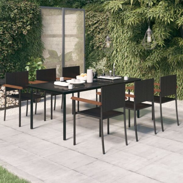 7 Piece Garden Dining Set Black