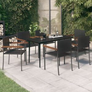 7 Piece Garden Dining Set Black