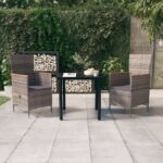 3 Piece Garden Dining Set with Cushions Grey