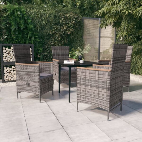 5 Piece Garden Dining Set with Cushions Grey