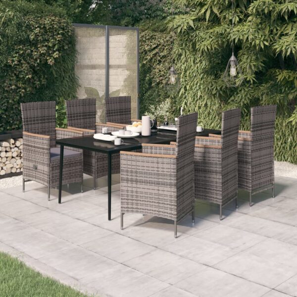 7 Piece Garden Dining Set with Cushions Grey