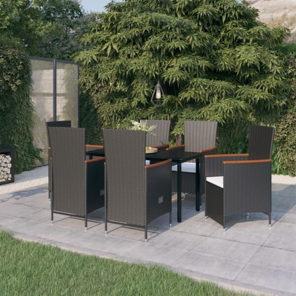 7 Piece Garden Dining Set with Cushions Black