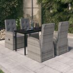 5 Piece Garden Dining Set with Cushions Grey