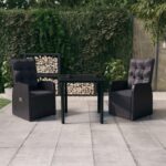 3 Piece Garden Dining Set with Cushions Black