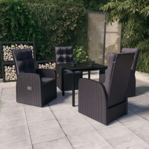 5 Piece Garden Dining Set with Cushions Black