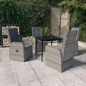 5 Piece Garden Dining Set with Cushions Grey