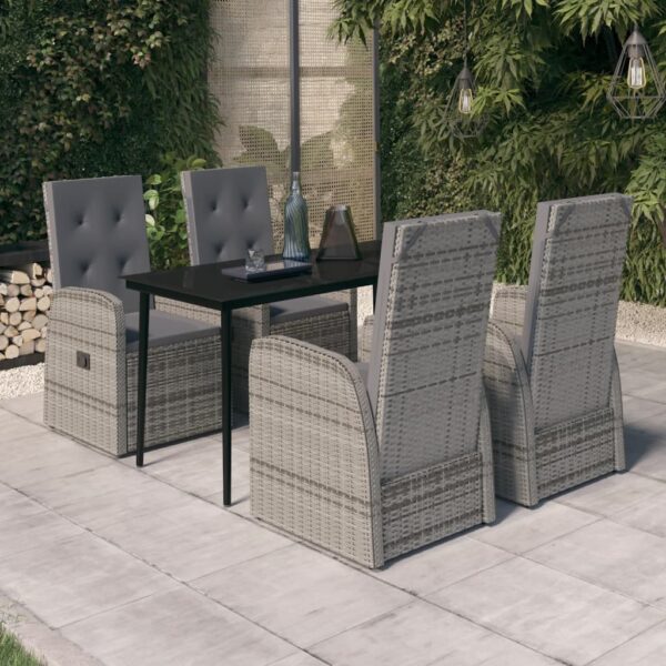 5 Piece Garden Dining Set with Cushions Grey