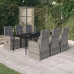 7 Piece Garden Dining Set with Cushions Grey