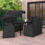 7 Piece Garden Dining Set with Cushions Black