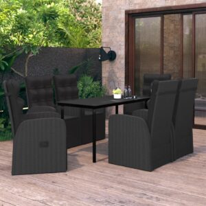 7 Piece Garden Dining Set with Cushions Black