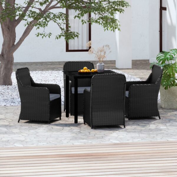 5 Piece Garden Dining Set with Cushions Black