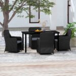 5 Piece Garden Dining Set with Cushions Black