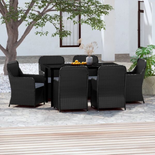 7 Piece Garden Dining Set with Cushions Black