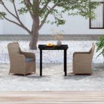 3 Piece Garden Dining Set with Cushions Brown