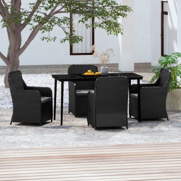 5 Piece Garden Dining Set with Cushions Black