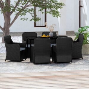 7 Piece Garden Dining Set with Cushions Black