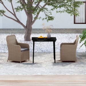 3 Piece Garden Dining Set with Cushions Brown