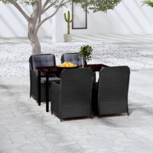 5 Piece Garden Dining Set Black