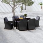 7 Piece Garden Dining Set Black