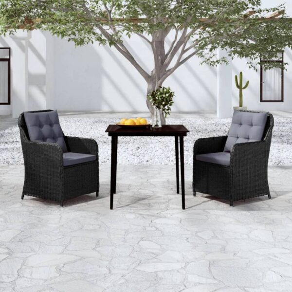 3 Piece Garden Dining Set Black