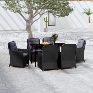 7 Piece Garden Dining Set Black