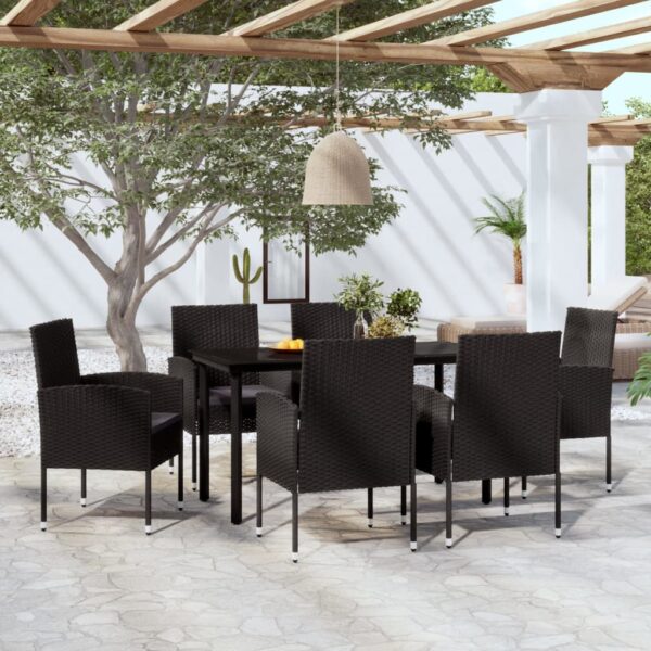 7 Piece Garden Dining Set Black