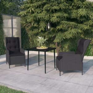 3 Piece Garden Dining Set Dark Grey