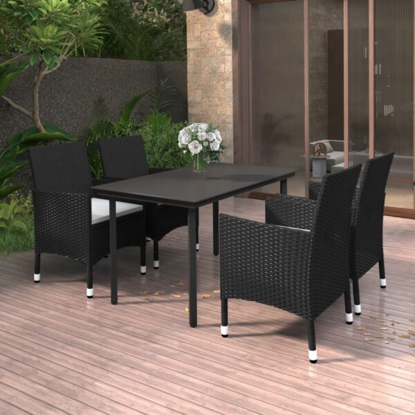 5 Piece Garden Dining Set Poly Rattan and Glass