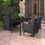 5 Piece Garden Dining Set Poly Rattan and Glass