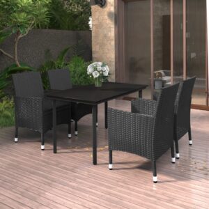 5 Piece Garden Dining Set Poly Rattan and Glass