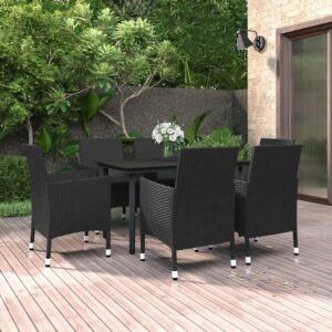 7 Piece Garden Dining Set Poly Rattan and Glass