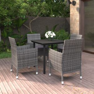 5 Piece Garden Dining Set Poly Rattan and Glass