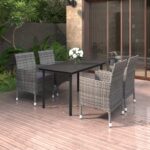 5 Piece Garden Dining Set Poly Rattan and Glass