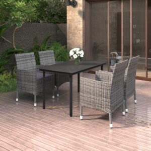 5 Piece Garden Dining Set Poly Rattan and Glass