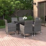 7 Piece Garden Dining Set Poly Rattan and Glass